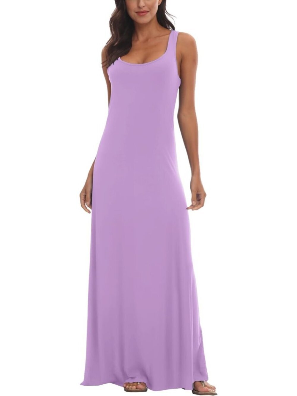 Women's Lavendar Scoop Neck Sleeveless Summer Beach Tank Casual Maxi Dress - Picture 1 of 5